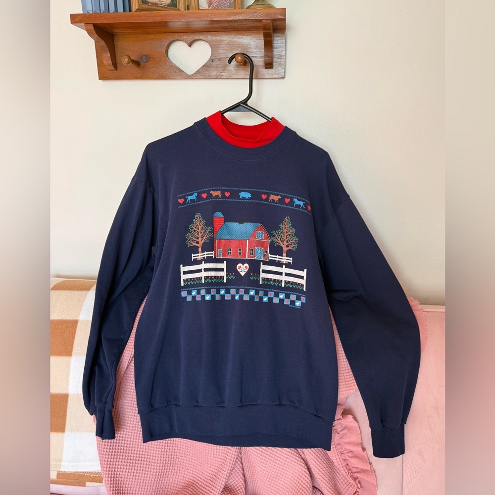 Vintage Navy Blue Endless Designs Sweater with Farmhouse Design